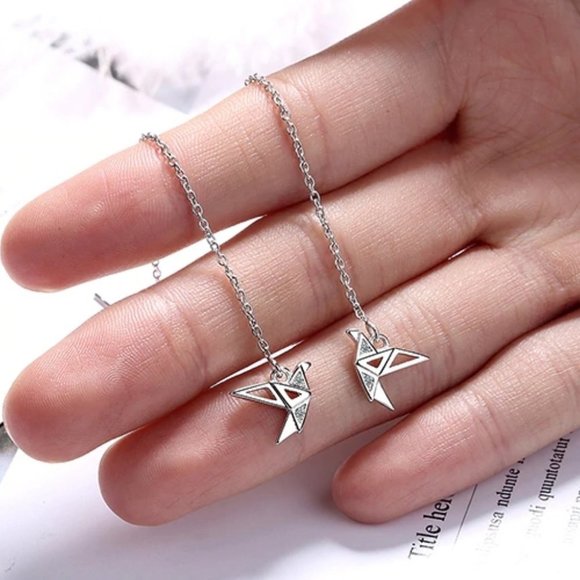 NEW Sterling Silver Diamond Paper Crane Earrings - Picture 3 of 9